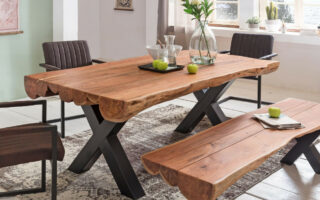 FineBuy Esszimmertisch Akazie Landhaus-Stil Voll-Holz  Design Esstisch  rechteckig  Tisch für Esszimmer Baumstamm  Küchentisch 1 - 1 Personen
