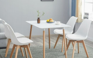 HJ Esstisch(Weiß) mit 1 Weiß Stühlen Esszimmer Essgruppe (Rechteck)  1x1x1cm Tisch